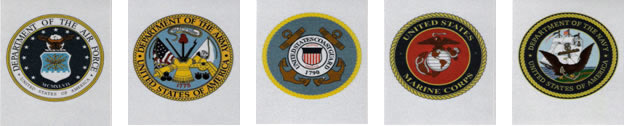 Images of the veteran decals for the 5 branches of the US Armed Forces